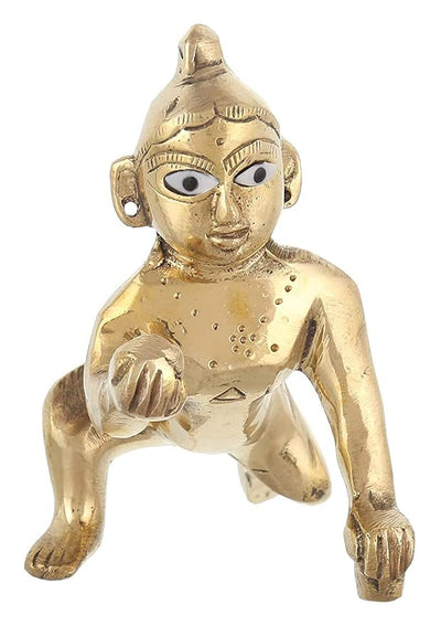 Handmade Astadhatu Bal Gopal idol of Lord Krishna, symbolizing devotion and protection, ideal for home decor and spiritual spaces.