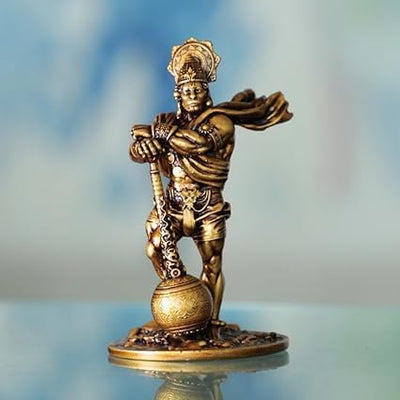 Handmade Bahubali Hanuman Ji idol in resin, featuring intricate details, ideal for car dashboard or home altar
