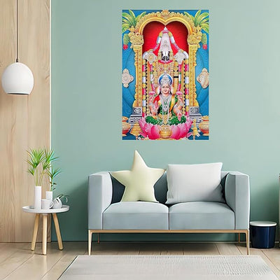 Vinyl sticker of Lord Venkateswara Swamy with Mata Laxmi, showcasing vibrant colors and intricate details, ideal for enhancing home decor.