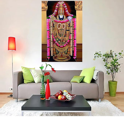 High-quality vinyl sticker of Lord Tirupati Balaji, showcasing vibrant colors and intricate details, ideal for enhancing home decor.