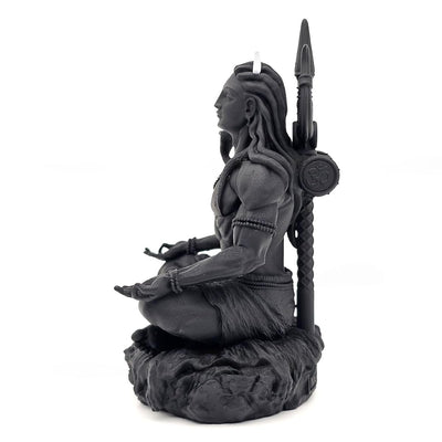 Handcrafted Black Adiyogi Shiva statue made of durable resin, showcasing intricate details, ideal for home decor and spiritual spaces.