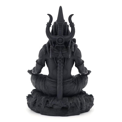 Handcrafted Black Adiyogi Shiva statue made of durable resin, showcasing intricate details, ideal for home decor and spiritual spaces.