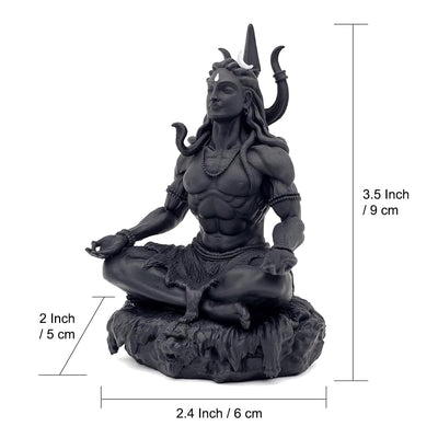 Handcrafted Black Adiyogi Shiva statue made of durable resin, showcasing intricate details, ideal for home decor and spiritual spaces.