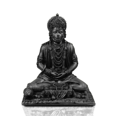 A 4.5-inch Black Bahubali Hanuman statue, handcrafted from resin, symbolizing strength and protection, ideal for home decor and spiritual spaces.