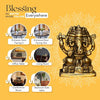 "Handmade brass Ganesha idol measuring 6 cm x 3 cm x 7 cm, symbolizing wisdom and prosperity, ideal for home decor and altars."