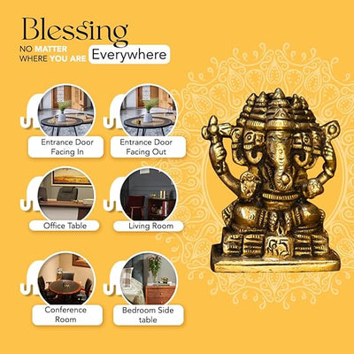 "Handmade brass Ganesha idol measuring 6 cm x 3 cm x 7 cm, symbolizing wisdom and prosperity, ideal for home decor and altars."