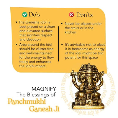 "Handmade brass Ganesha idol measuring 6 cm x 3 cm x 7 cm, symbolizing wisdom and prosperity, ideal for home decor and altars."
