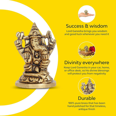 Handcrafted brass Ganesha idol symbolizing prosperity and wisdom, ideal for home décor or altar.