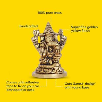 Handcrafted brass Ganesha idol symbolizing prosperity and wisdom, ideal for home décor or altar.