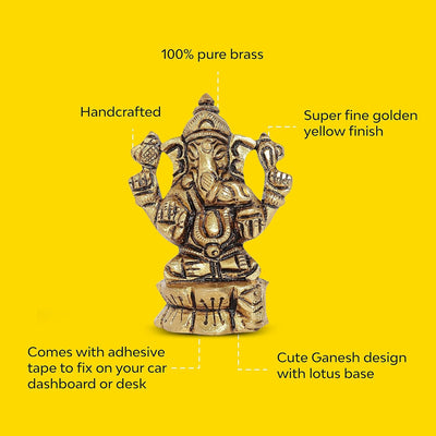 Handcrafted brass Ganesha idol seated on a lotus flower, symbolizing wisdom and prosperity, perfect for any altar or decorative space.