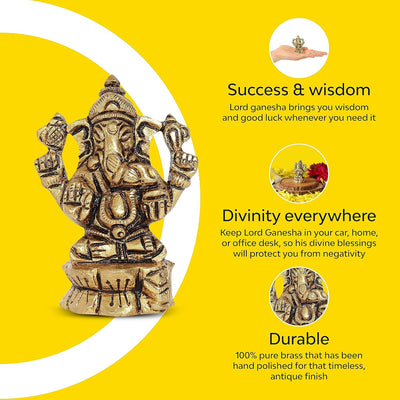 Handcrafted brass Ganesha idol seated on a lotus flower, symbolizing wisdom and prosperity, perfect for any altar or decorative space.