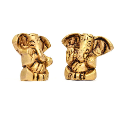 Handmade brass Ganesha statue, 3.3x3 cm, ideal for car dashboard or home altar. Symbolizes wisdom, prosperity, and divine blessings.