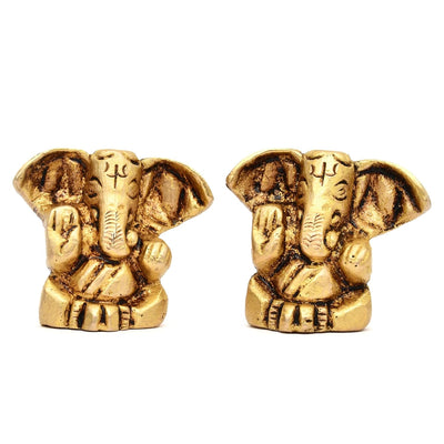Handmade brass Ganesha statue, 3.3x3 cm, ideal for car dashboard or home altar. Symbolizes wisdom, prosperity, and divine blessings.