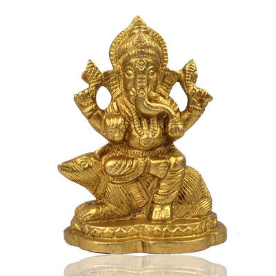 Handcrafted brass Ganesha statue, 5.5x4.5 cm, ideal for home altar or as a decorative showpiece. Symbolizes wisdom, prosperity, and blessings