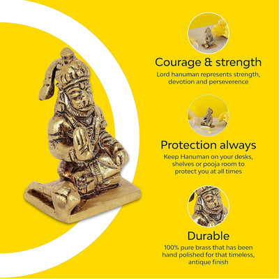 A handcrafted brass Hanuman idol, 7.4 cm tall, symbolizing strength and devotion, ideal for home decor and spiritual altars.