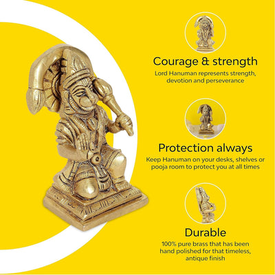 A handcrafted brass Hanuman idol measuring 7.4 cm tall, symbolizing strength and devotion, ideal for home decor and spiritual altars.