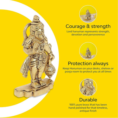 A handcrafted brass Hanuman idol measuring 9.2 cm tall, symbolizing strength and devotion, ideal for home decor and spiritual altars.