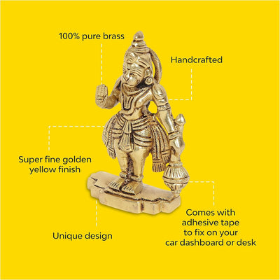 A handcrafted brass Hanuman idol measuring 9.2 cm tall, symbolizing strength and devotion, ideal for home decor and spiritual altars.