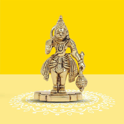 A handcrafted brass Hanuman idol measuring 9.2 cm tall, symbolizing strength and devotion, ideal for home decor and spiritual altars.