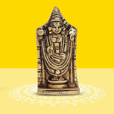 Handcrafted brass Lord Balaji idol measuring 2.5 x 1.5 x 5.4 cm, symbolizing prosperity and divine blessings, ideal for home altars.