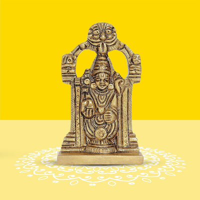 Handcrafted brass Lord Balaji idol with Thiruvachi arch, measuring 5 x 1.5 x 8 cm, symbolizing prosperity and divine blessings, ideal for home altars.