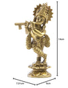 Handcrafted brass Lord Krishna statue, intricately detailed and 14 cm tall, ideal for home decor, altar, or as a thoughtful gift.