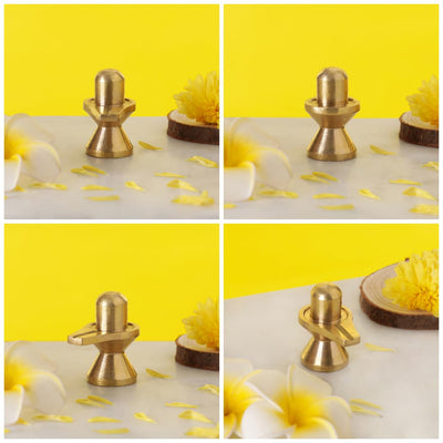 Handcrafted pure brass Shivling idol, symbolizing Lord Shiva's transformative energy, featuring intricate details and a warm golden glow.