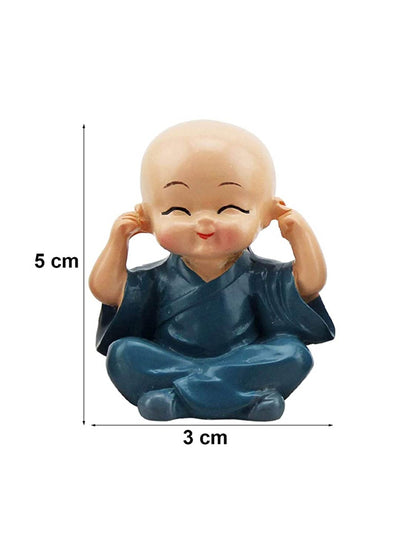 Set of 4 multicolor handcrafted resin Buddha monk statues, each uniquely designed to enhance home decor and create a tranquil ambiance