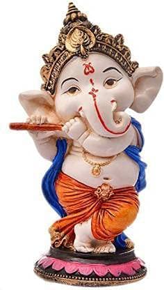 Handcrafted dancing Ganesha idol made of resin, measuring 7 x 7 x 10.8 cm and weighing 250g. Symbolizes joy and prosperity, ideal for home decor or gifting.
