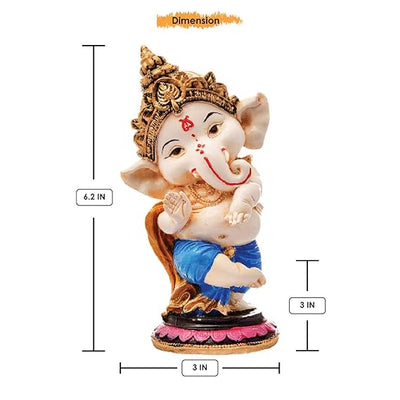 Handcrafted Dancing Ganesh showpiece made of resin, measuring 3 x 3 x 6.2 cm and weighing 250g. A symbol of wisdom and prosperity, ideal for decor or gifting.
