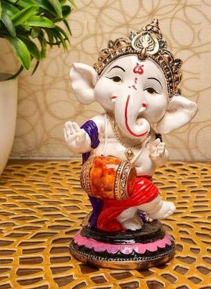 Handcrafted dancing Ganesha idol made of resin, measuring 7 x 7 x 10 cm and weighing 250g. Symbolizes joy and prosperity, perfect for home decor or gifting.