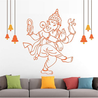 Colorful Dancing Ganesha wall sticker measuring 85L x 1W x 75H cm, made from durable vinyl, ideal for enhancing home decor and spiritual ambiance.