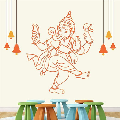 Colorful Dancing Ganesha wall sticker measuring 85L x 1W x 75H cm, made from durable vinyl, ideal for enhancing home decor and spiritual ambiance.
