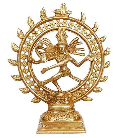 Handcrafted brass Dancing Shiva Natraj statue, depicting Lord Shiva in a dynamic pose, ideal for spiritual altars and home decor.