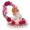 Captivating Lord Ganesha idol on a floral throne, dimensions 9x9x9.5 cm, weighing 200 grams, crafted from high-quality resin.