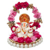 Captivating Lord Ganesha idol on a floral throne, dimensions 9x9x9.5 cm, weighing 200 grams, crafted from high-quality resin.