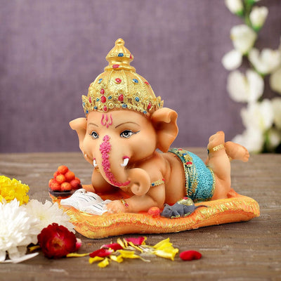Handcrafted resin Ganesha statue, beautifully detailed, symbolizing prosperity and good fortune, ideal for home decor, puja room, or altar.