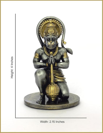 A beautifully crafted resin idol of Lord Hanumanji, showcasing intricate details and vibrant colors, ideal for home altars or car dashboards.