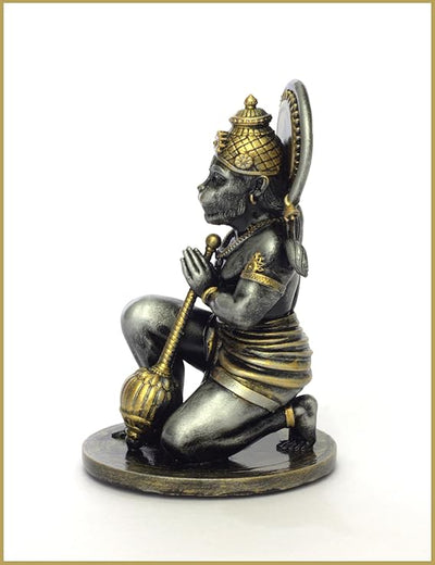 A beautifully crafted resin idol of Lord Hanumanji, showcasing intricate details and vibrant colors, ideal for home altars or car dashboards.