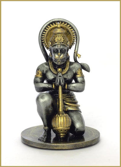 A beautifully crafted resin idol of Lord Hanumanji, showcasing intricate details and vibrant colors, ideal for home altars or car dashboards.