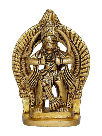 Handmade brass idol of Lord Hanumanji opening his heart to reveal Lord Ram and Sita, showcasing intricate design and craftsmanship.