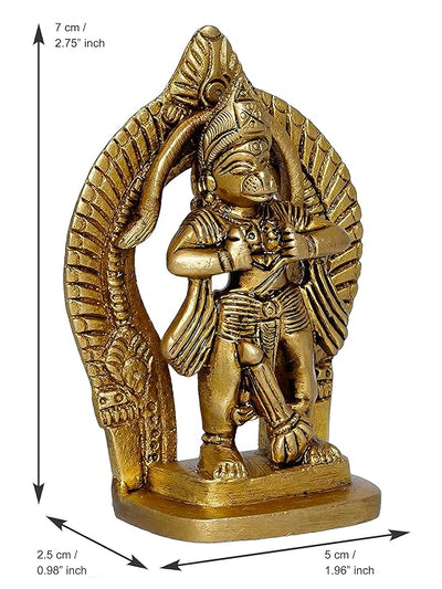 Handmade brass idol of Lord Hanumanji opening his heart to reveal Lord Ram and Sita, showcasing intricate design and craftsmanship