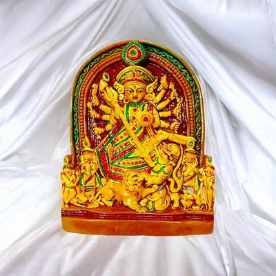 A beautifully handcrafted terracotta idol of Goddess Durga, showcasing intricate details and traditional artistry, ideal for home decor