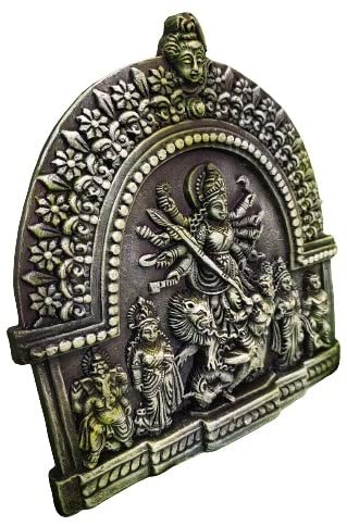 A beautifully handcrafted terracotta wall hanging of Goddess Durga, featuring intricate details, ideal for home decor and spiritual ambiance