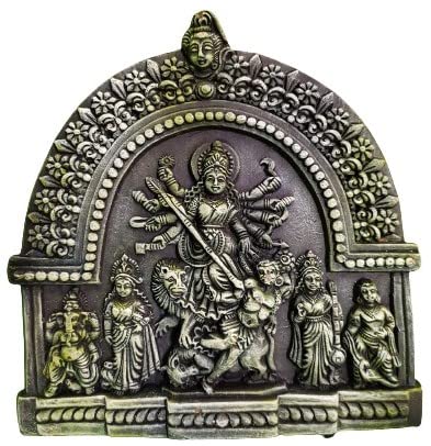 A beautifully handcrafted terracotta wall hanging of Goddess Durga, featuring intricate details, ideal for home decor and spiritual ambiance
