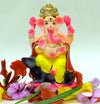 Eco-friendly water-soluble Ganesha idol made from natural clay, perfect for Ganesh Chaturthi celebrations, featuring vibrant colors and traditional design.