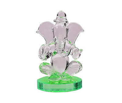Elegant handmade glass Ganesha idol, a beautifully crafted showpiece ideal for altars or car dashboards, radiating divine charm and intricate detail.