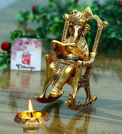 Handcrafted Ganesh and Kuber Diya showpiece, 8 x 6 x 14 cm, 410g. Symbolizing wisdom and prosperity, ideal for home decor or gifting