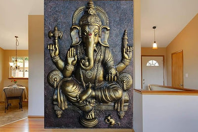 Peel-and-stick Ganesha wallpaper, measuring 76.2L x 2W x 152.4H cm, crafted from eco-friendly PVC vinyl, ideal for enhancing home decor.