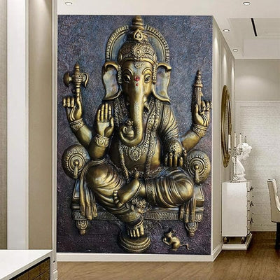 Peel-and-stick Ganesha wallpaper, measuring 76.2L x 2W x 152.4H cm, crafted from eco-friendly PVC vinyl, ideal for enhancing home decor.